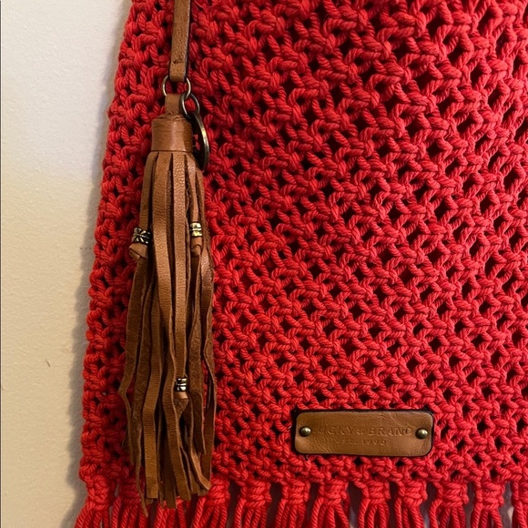Lucky Brand Red Crochet Crossbody Bag with Fringe - Picture 3 of 7